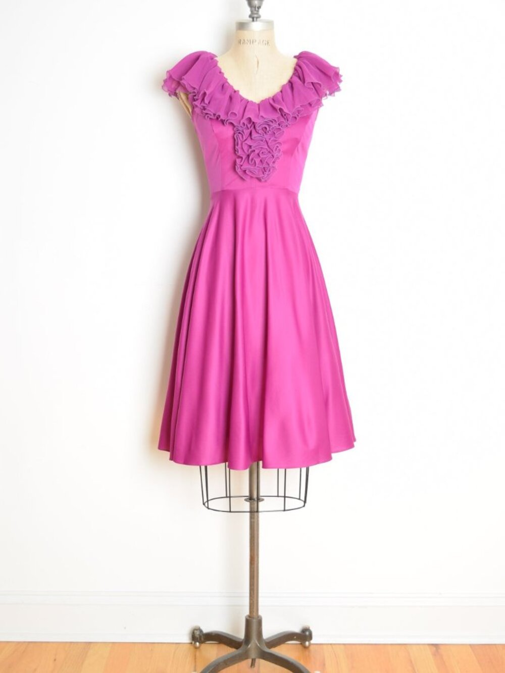 vintage 70s disco dress ballet ruffle fuchsia party cocktail balletcore dress XS